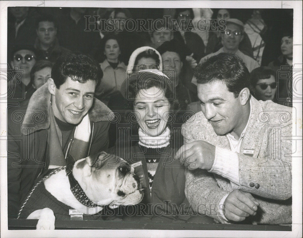 1953 Press Photo Rocky Marciano Heavyweight champion Jumping Barrel Fisher Eddie - Historic Images