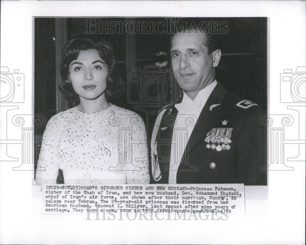 1959 Press Photo Princess Fatemah and her husband Gen. Mohammed Khatami - Historic Images