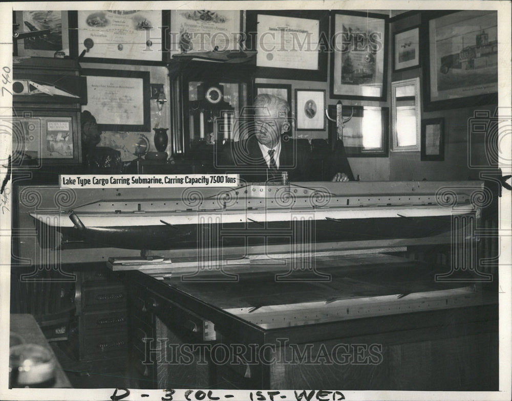 1939 Press Photo Lake Inventor Even Keel Submarine Laboratory Scale Yesterday - Historic Images