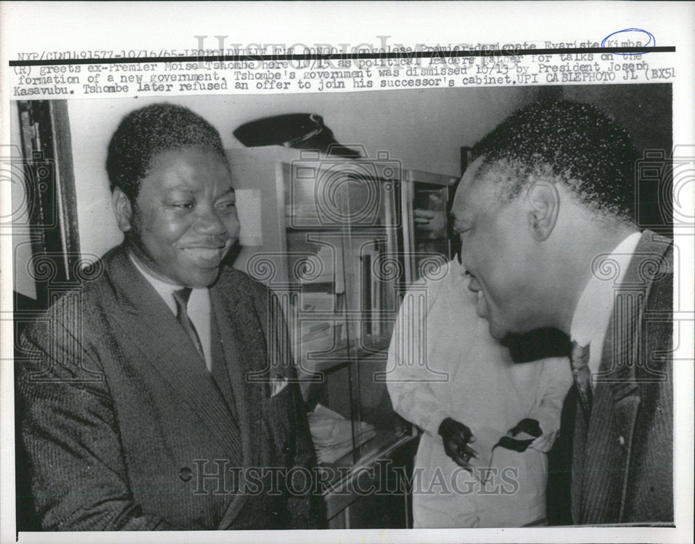 1965 Press Photo Congol Premier Evariste Kimba Moise Tshombe Leopoldville - Historic Images