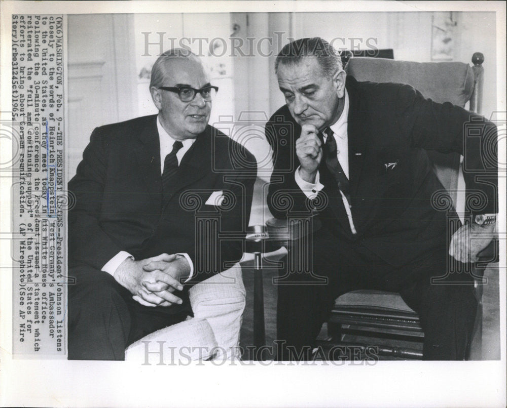 1965 Press Photo President Johnson &amp; Ambassador Heinrich Knappstein - Historic Images