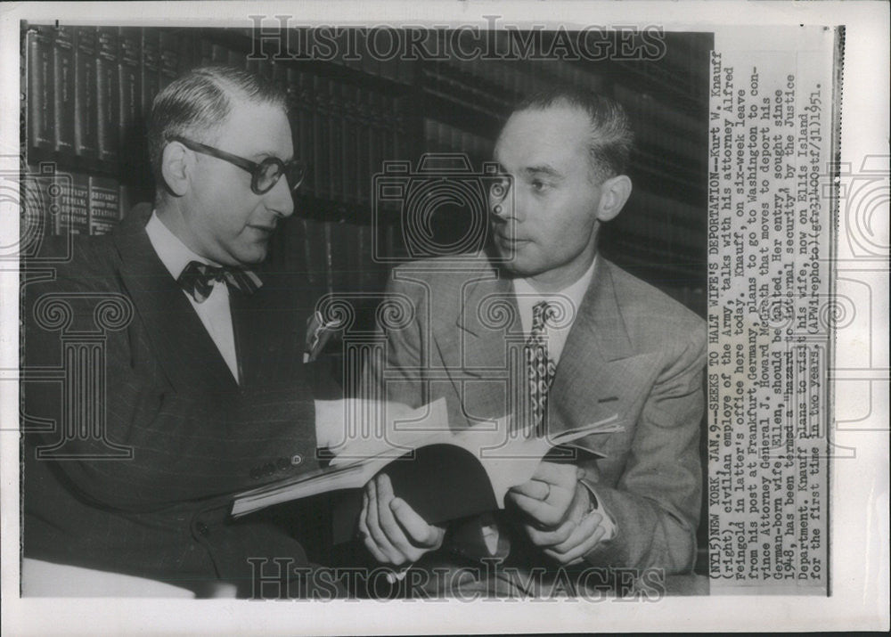 1951 Press Photo Kurt Knauff employee Army Alfred Feingold Howard McGrath Ellen - Historic Images