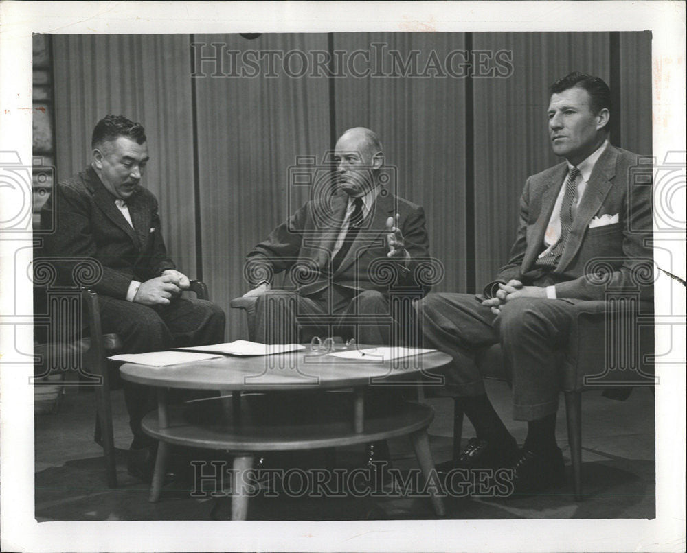 1955 Press Photo John Knight editor publisher Knight newspapers Fahey Flynn - Historic Images