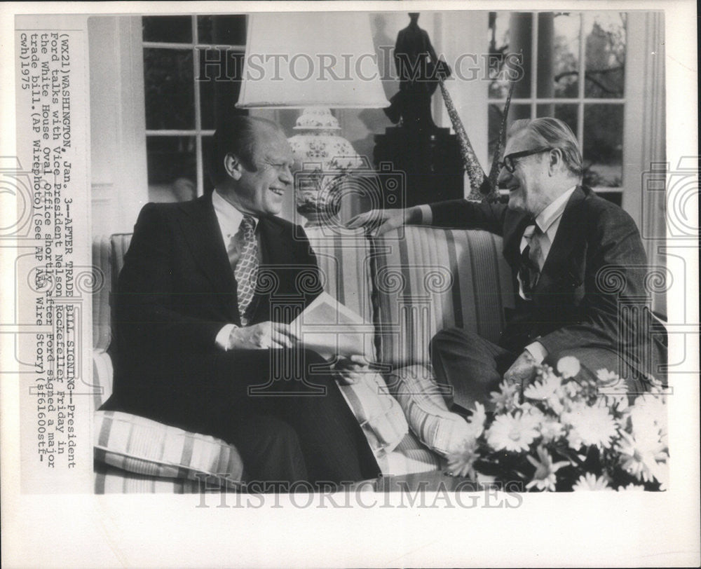 1975 Press Photo President Ford White House Nelson Rockefeller Trade m ...