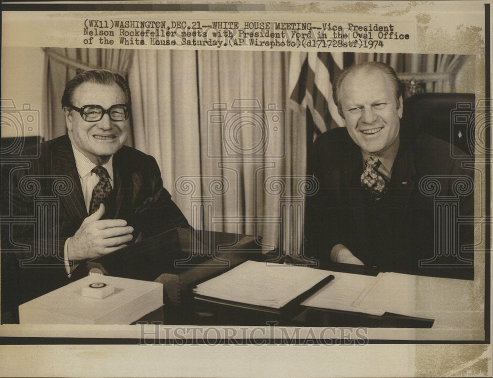 1974 Press Photo Vice President Nelson Rockefeller President Ford Oval Office - Historic Images