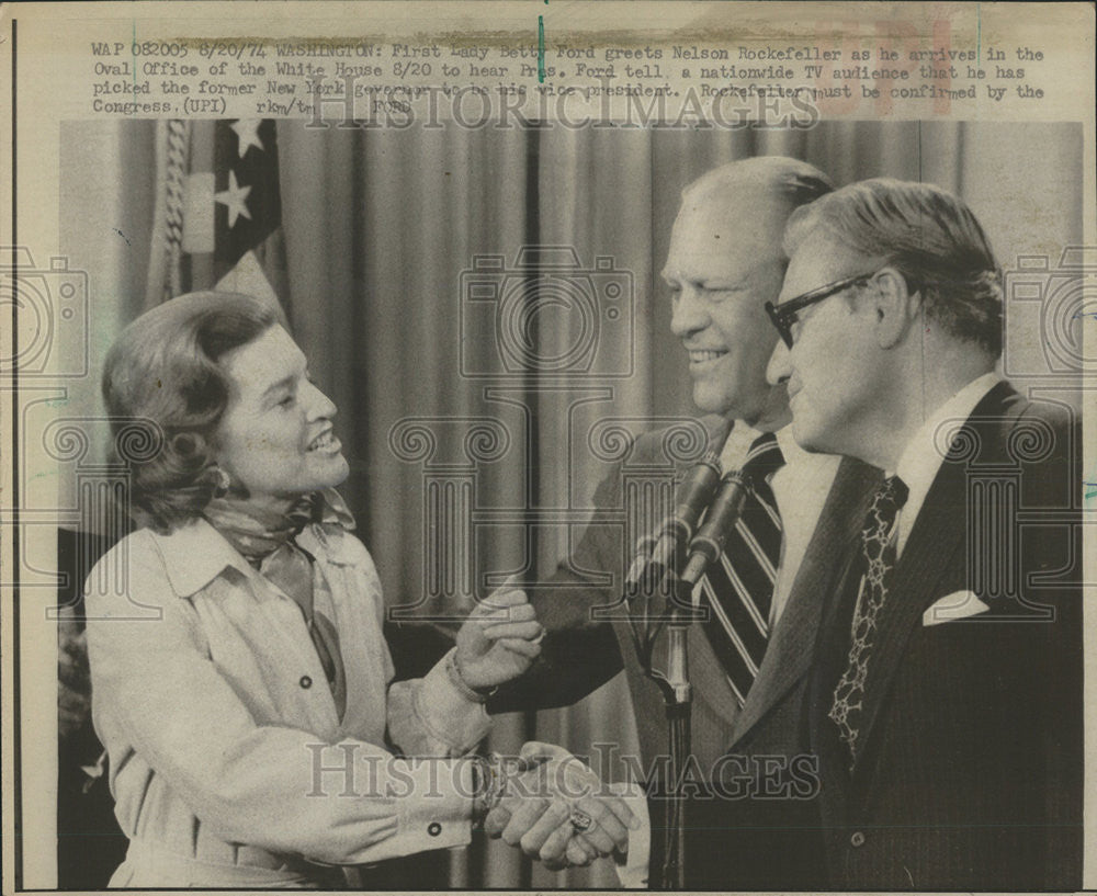 1974 Press Photo First Lady Betty Ford Nelson Rockefeller Oval Office President - Historic Images