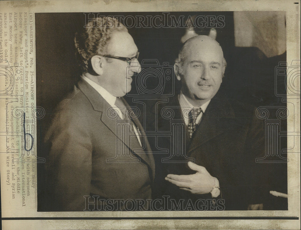 1974 Press Photo Ismail Fahmi Foreign Minister Egypt Secretary Washington Golan - Historic Images