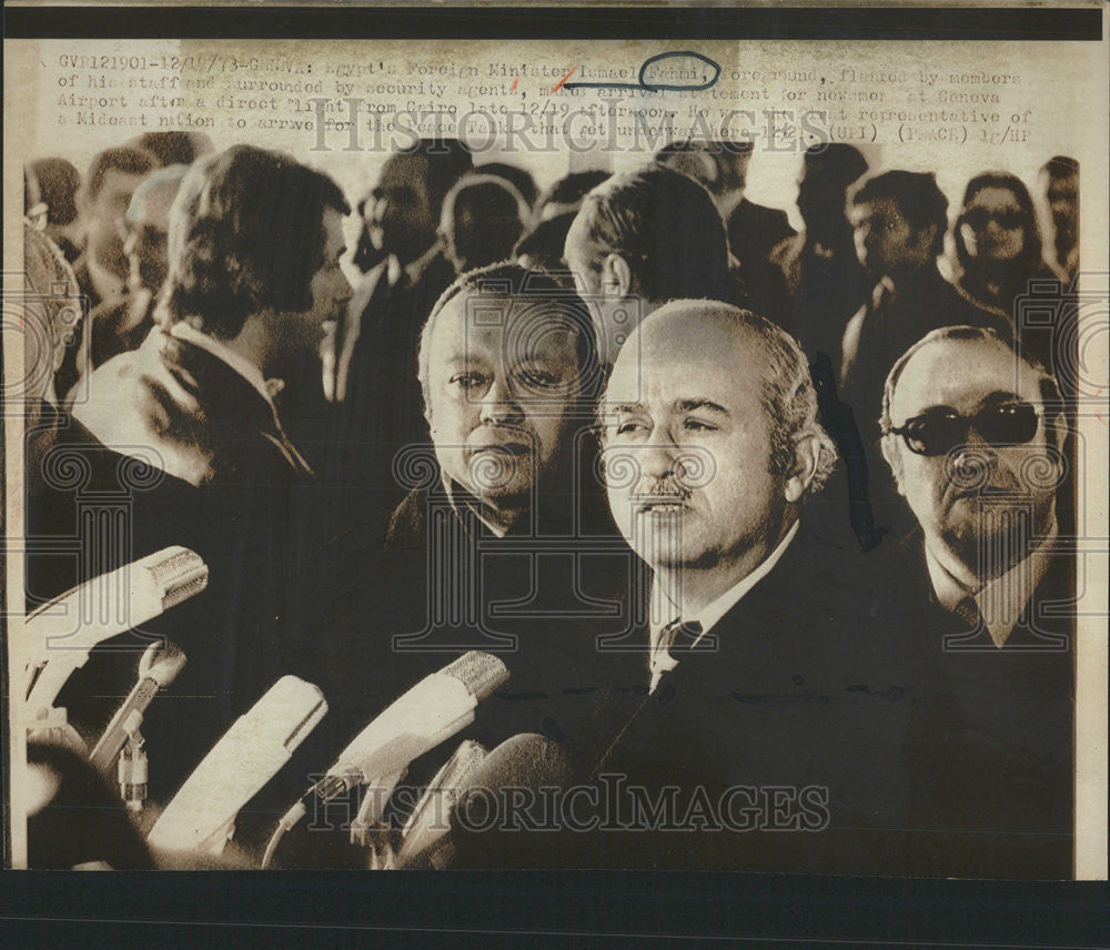 1973 Press Photo Egypt Foreign Minister Ismael Fahmi arriving in Geneva - Historic Images