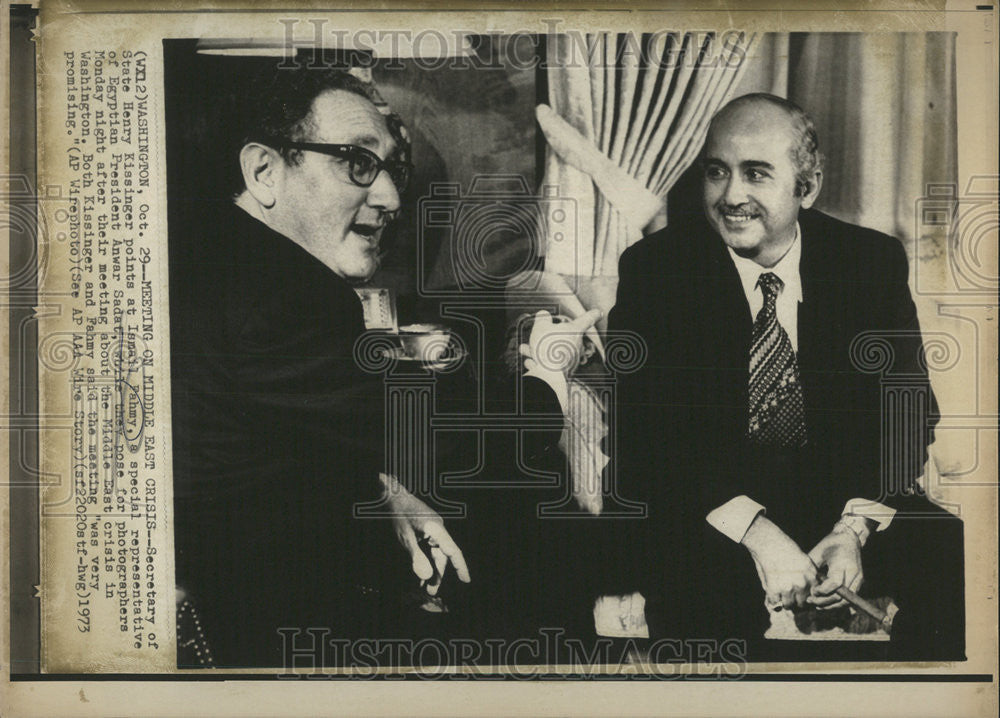 1973 Press Photo Ismail Fahmy State Henry Kissinger Egyptian President Anwar - Historic Images