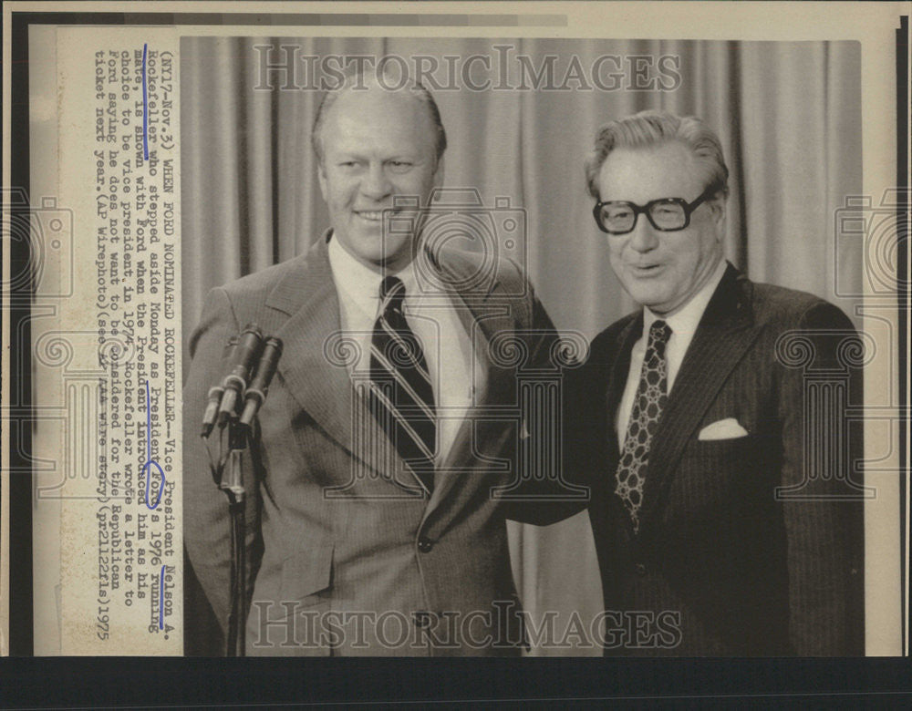 1975 Press Photo Vice President Nelson Rockefeller Ford Run mate Letter Ticket - Historic Images