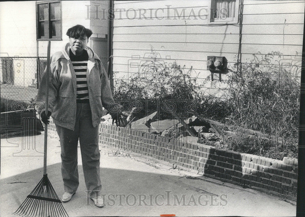 1990 Press Photo Annie Everett Chunks Contractor Cass hood sidewalk patio - Historic Images