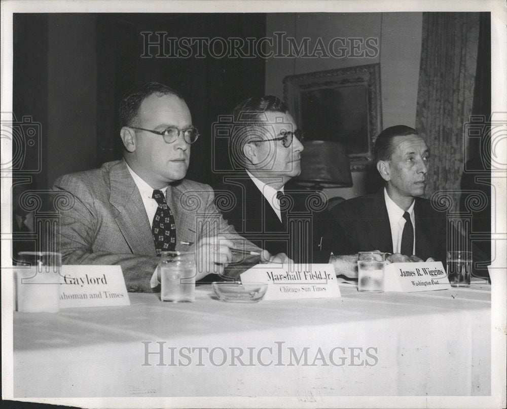 1951 Press Photo Marshall Field Jr. , James Wiggins and Phillip Reed at Scott Ha - Historic Images