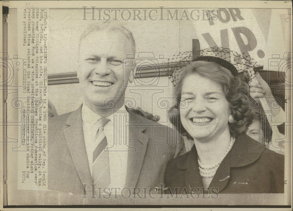 1973 Press Photo Rep Gerald Ford Elizabeth political rally President Nixon Wife - Historic Images