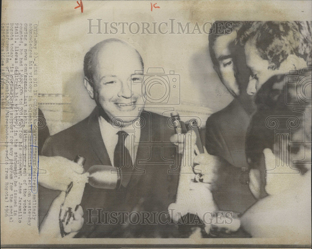 1966 Press Photo Carlos Lieras Restrepo Columbia President election Jose Votes - Historic Images