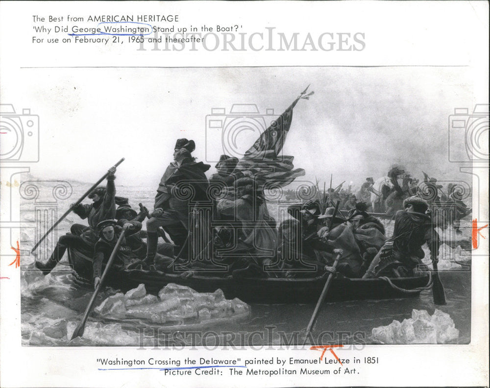 1965 Press Photo Washington Crossing the Delaware Emanuel Leutze - Historic Images