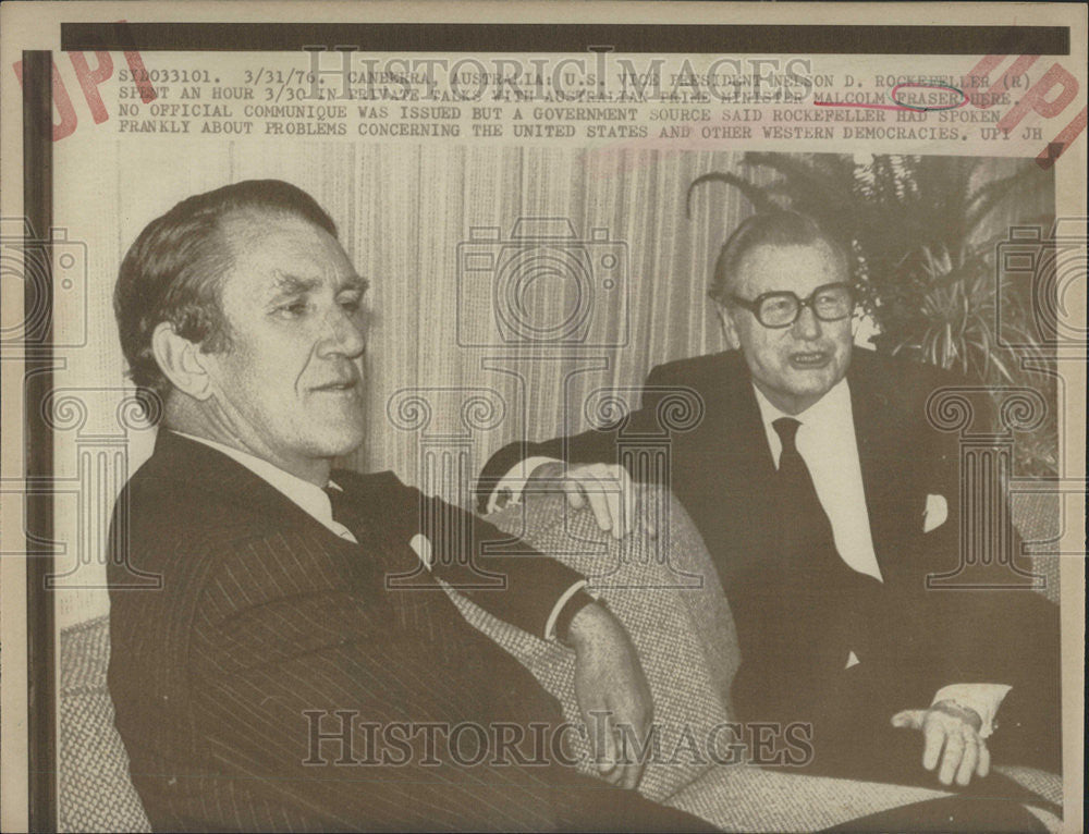 1976 Press Photo Australian Prime Minister Malcolm Praser Nelson Rockefeller - Historic Images