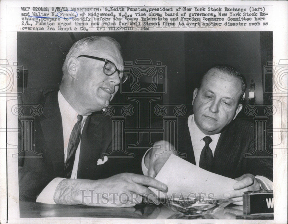 1964 Press Photo Kieth Funston New York Stock Exchange Walter Frank Ridgewood - Historic Images