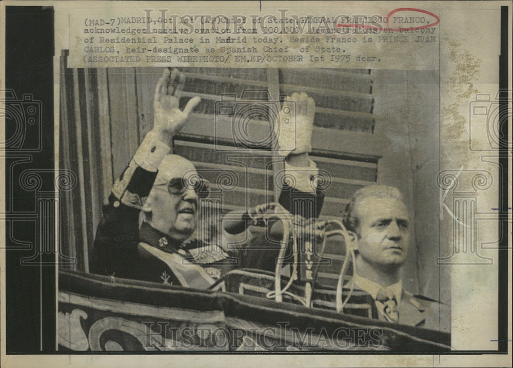 1975 Press Photo Francisco Franco y Bahamonde Spanish General Dictator - Historic Images