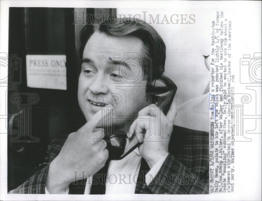 1962 Press Photo Edwin Walker Tom Kelly Subcommittee testimony Statement Lincoln - Historic Images