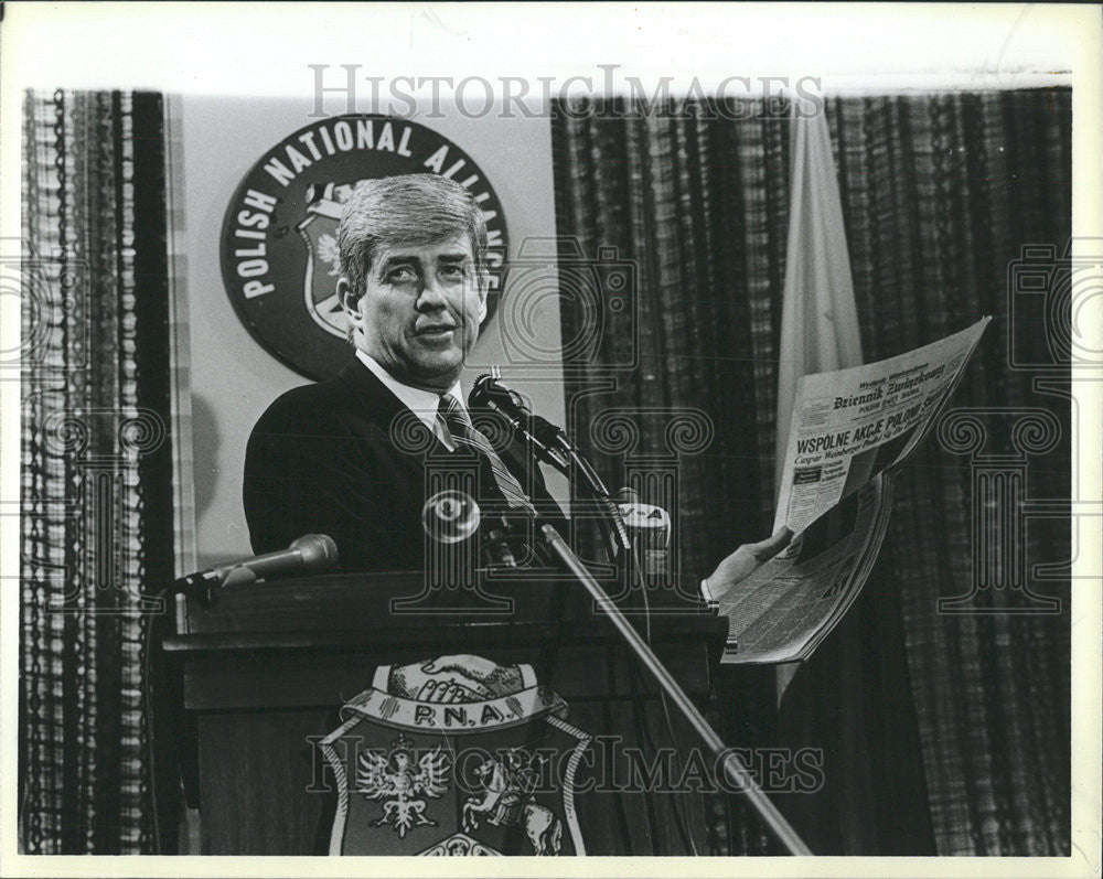 1987 Press Photo Jack Kemp Republican President Speaks Polish National Alliance - Historic Images