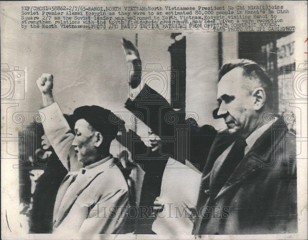 1965 Press Photo North Vietnamese Pres Chi Minh Alexie Kosygin Soviet premier - Historic Images