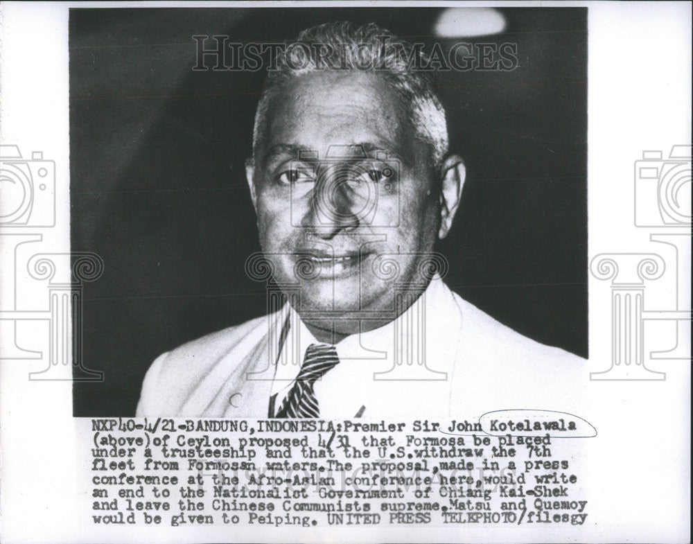 1955 Press Photo Sri Lanka Premier Sir John Kotelawala - Historic Images