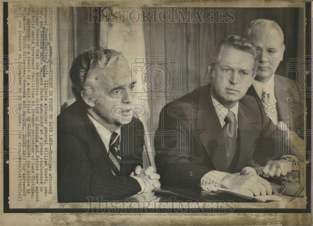 1973 Press Photo Frank Kelley William Scott attorney general Mayor Wallace Burk - Historic Images