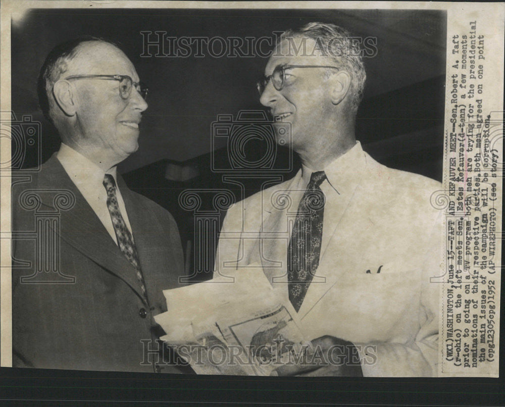 1952 Press Photo Robert Taft Estes Kefauver Senate TV Program Parties Washington - Historic Images