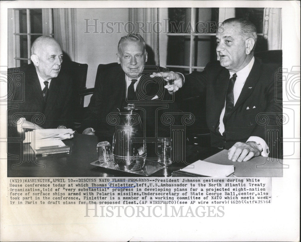 1964 Press Photo President Johnson White House Thomas Finletter US George Ball - Historic Images