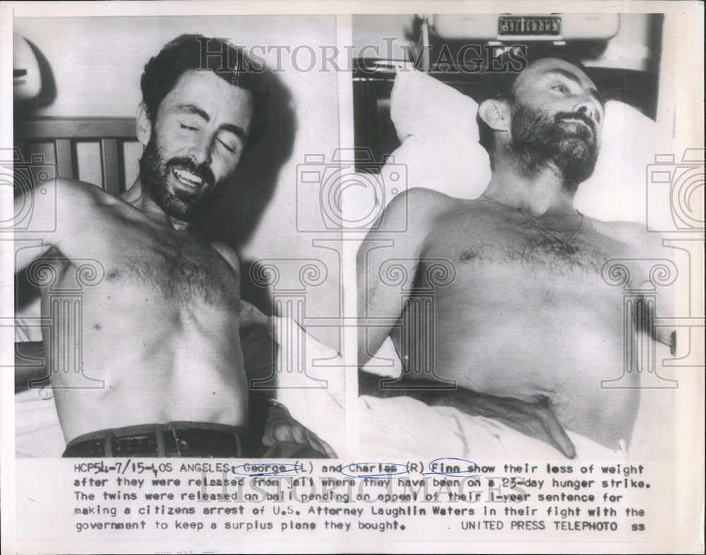 1954 Press Photo George and Charles Finn, Hunger Strike - Historic Images