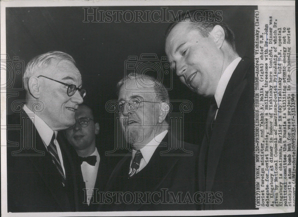 1949 Press Photo Andrei Vishinsky Soviet foreign Yakob Milik Russia Delegates - Historic Images