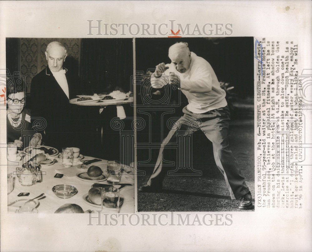 1963 Press Photo Larry Lewis Old Waiter St. Francis Hotel San Fransisco Physical - Historic Images