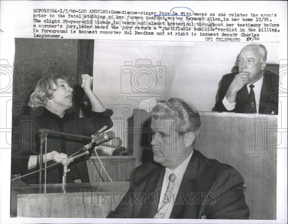 1966 Press Photo Comedienne Singer Faye De Witt Murder Trial - Historic Images