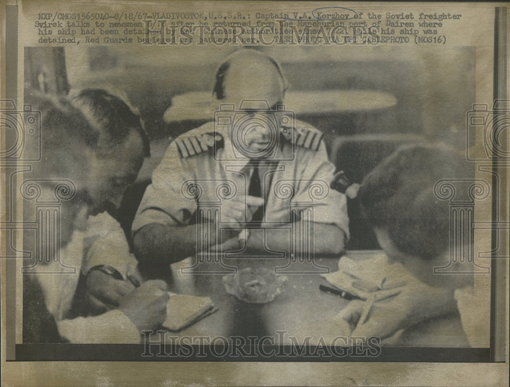 1967 Press Photo Captain V.A. Korzhov, of the Soviet Freighter Svirsk - Historic Images