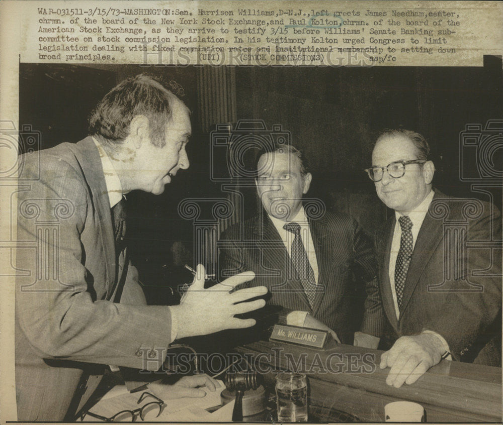 1973 Press Photo Senator Williams James Needham Paul Kolton Stock Exchange - Historic Images