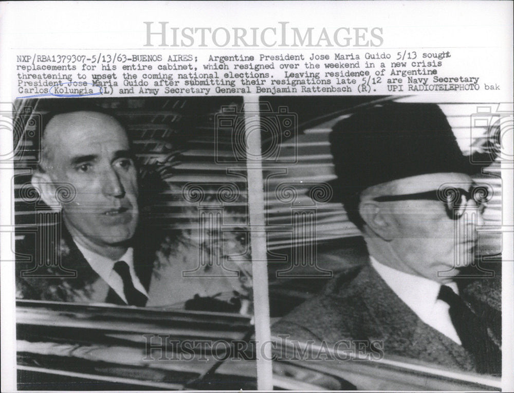 1963 Press Photo Argentine President Jose Maria Guido Carlos Kolungia Benjamin - Historic Images