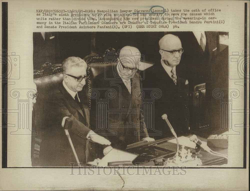 1971 Press Photo Giovanni Leone Italy&#39;s Sixth President Parliament Chambers Rome - Historic Images