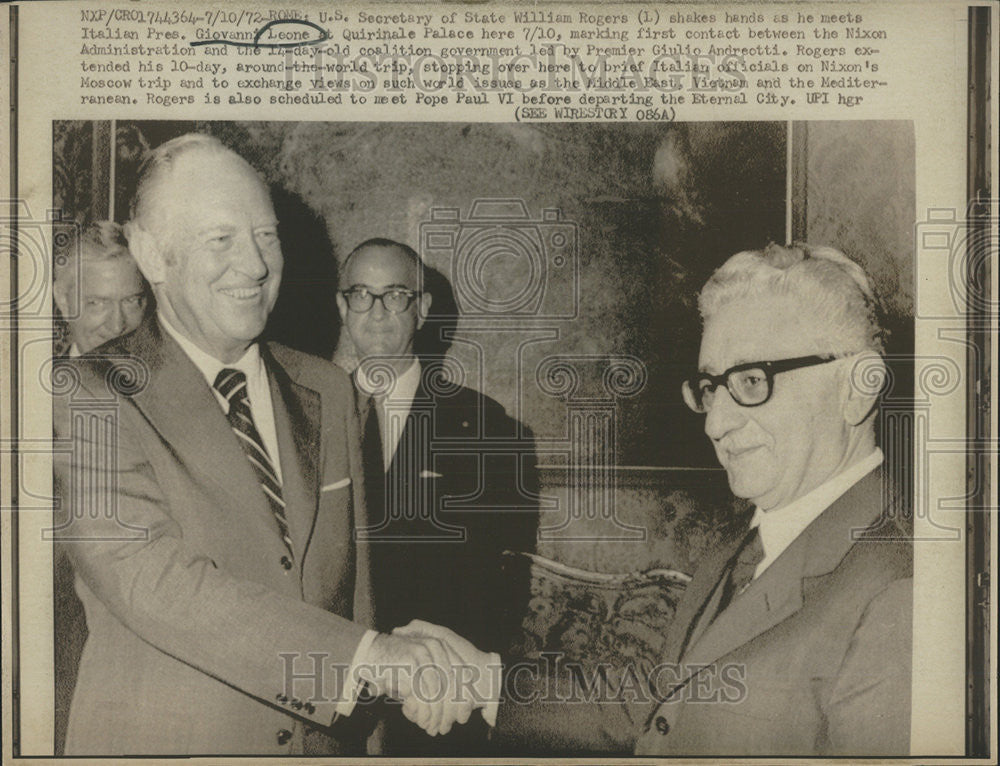 1972 Press Photo US Secretary State William Rogers Italian President Giovanni - Historic Images