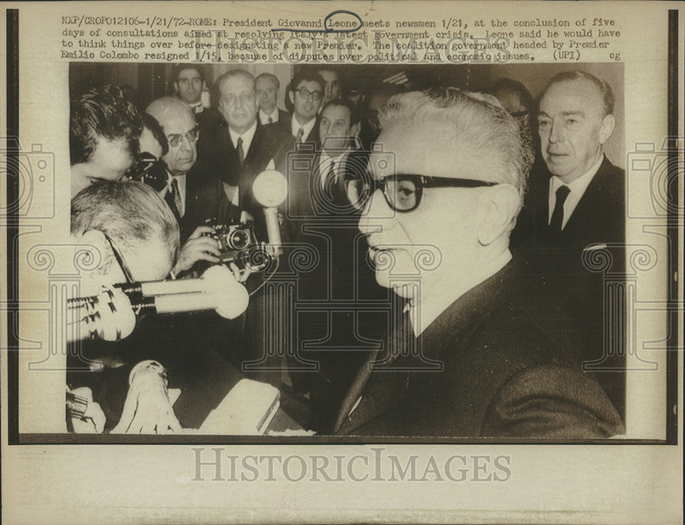 1972 Press Photo President Giovanni Leone Italy Government - Historic Images