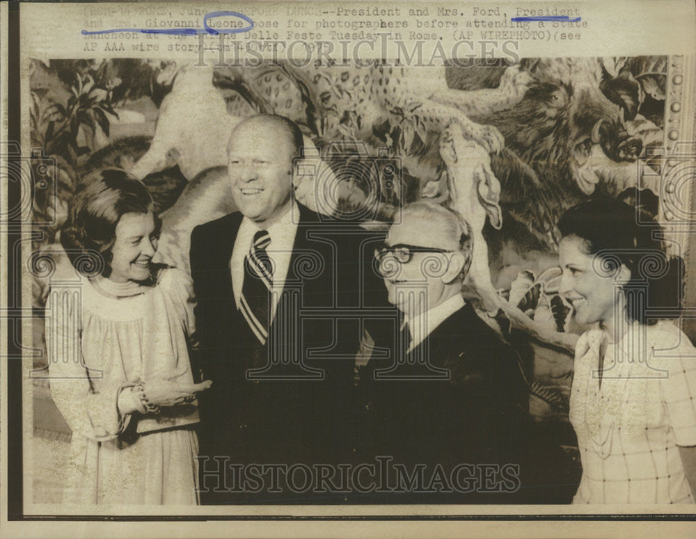 1975 Press Photo Ford President Giovanni Leone State Luncheon Delle Feste Rome - Historic Images