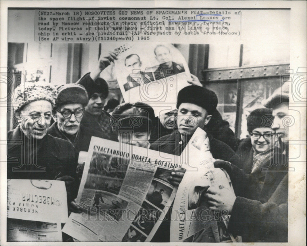 1965 Press Photo Space Flight Soviet Cosmonaut Lt Col Alexei Leonov Moscow Read - Historic Images