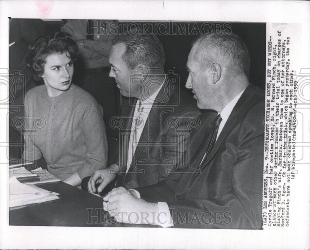 1959 Press Photo Carole Tregoff and lover Dr. Bernard Finch on trial - Historic Images