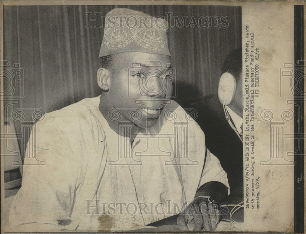 1971 Press Photo Lt Baba Diarra, Mali Finance Minister, Monetary Fund Meeting - Historic Images