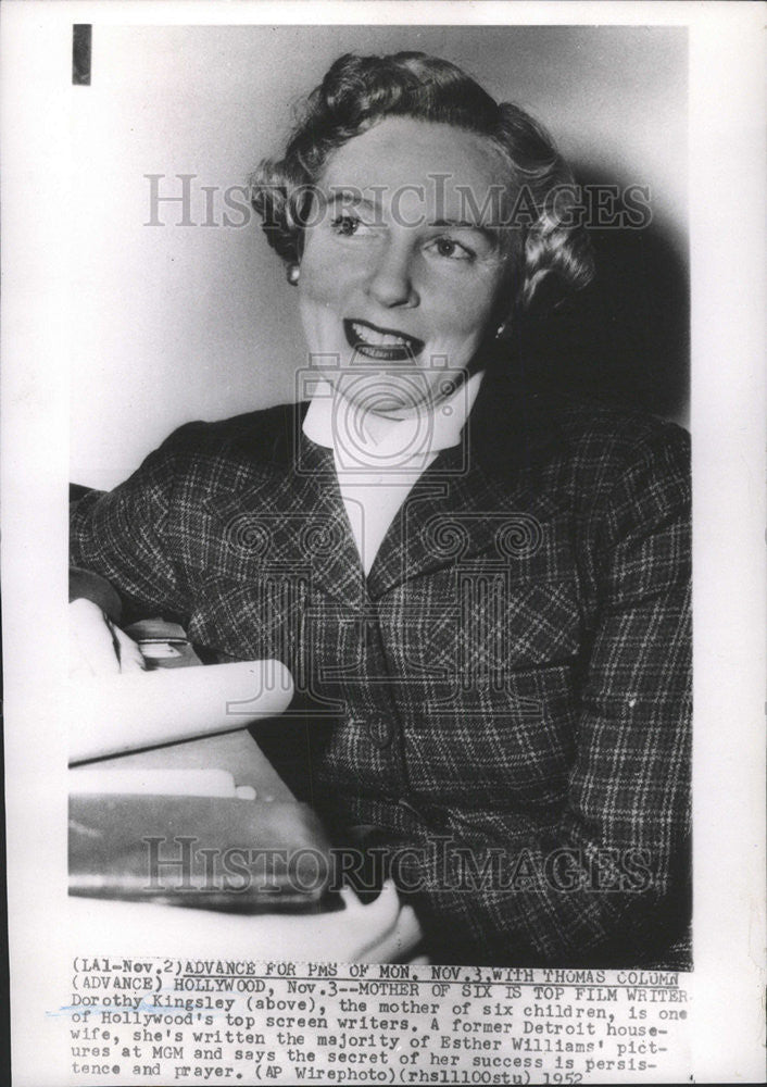 1952 Press Photo Dorothy Kingsley Screen Writer - Historic Images