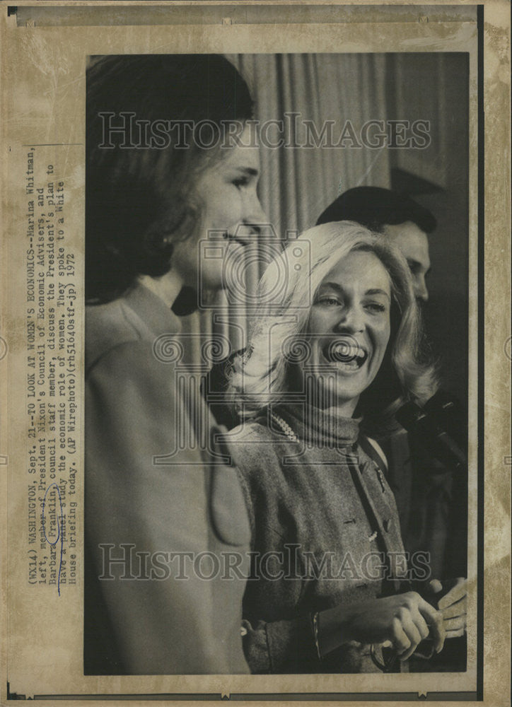 1972 Press Photo Marina Whitman/Barbara Franklin/Richard Nixon/Economic Advisor - Historic Images