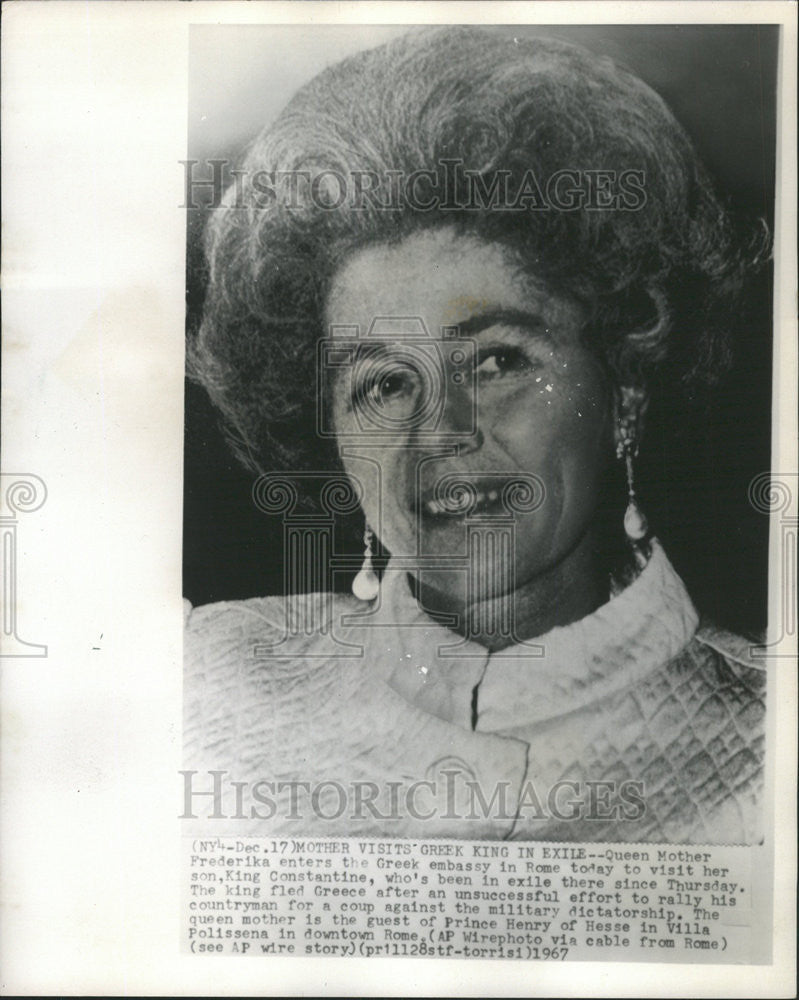 1967 Press Photo Queen Frederika Greek Rome Constantine Greece - Historic Images