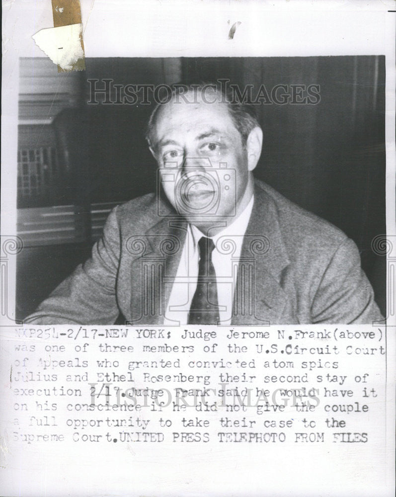 1953 Press Photo Judge Jerome Frank US Circuit Court Appeals Rosenberg ...