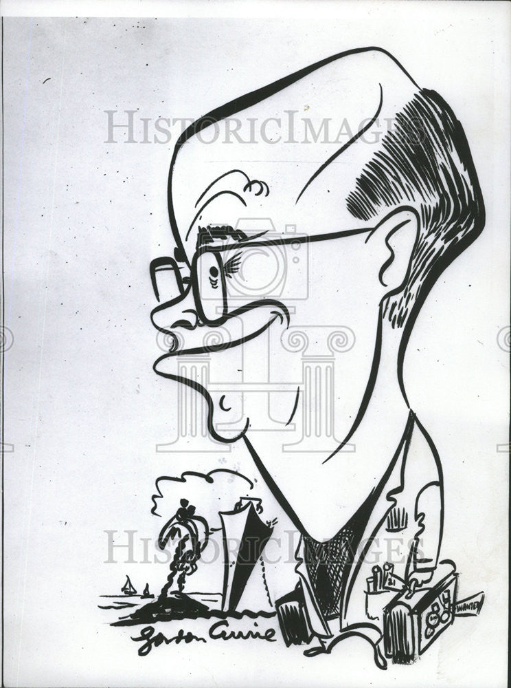 1959 Press Photo Caricature Sun-Times Travel Editor Wade Franklin - Historic Images