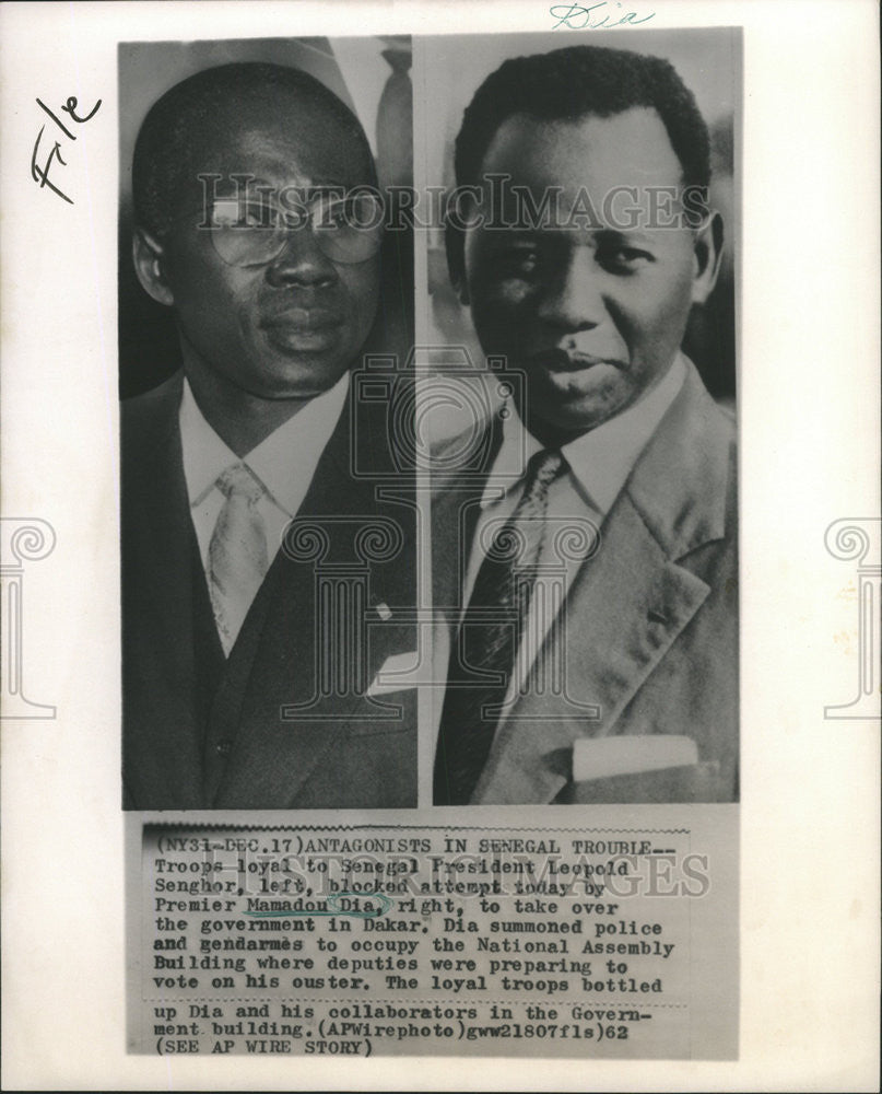 1962 Press Photo President Leopold Senghor Premier Mamadou Dia Government Dakar - Historic Images