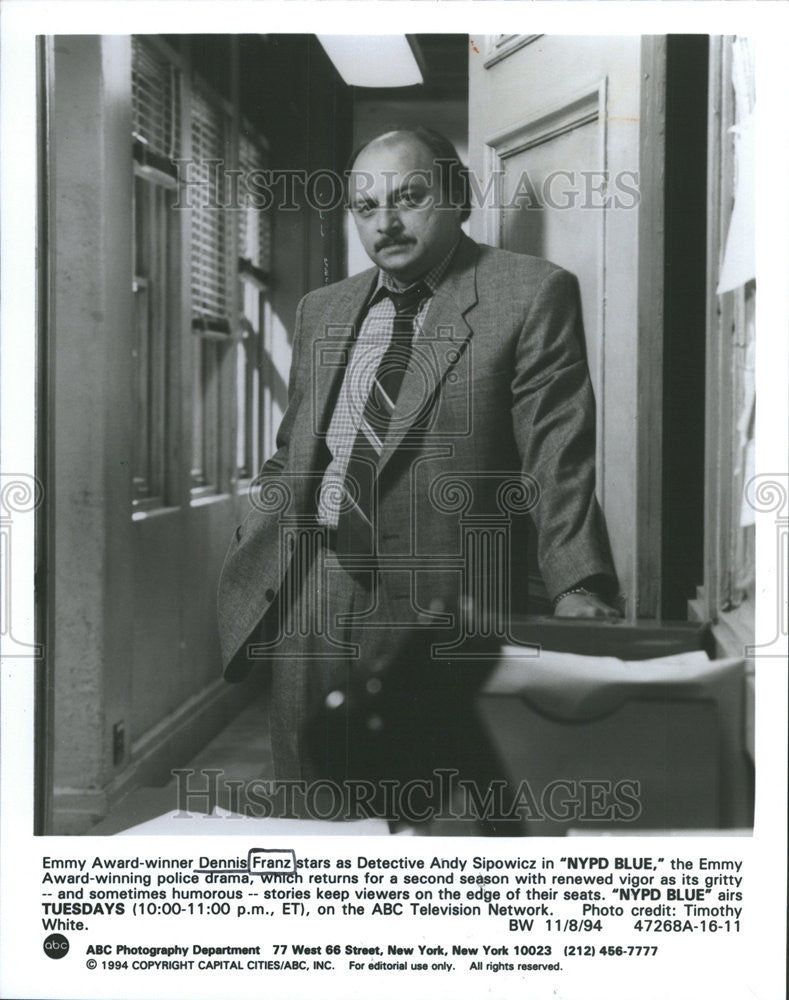 1995 Press Photo Dennis Franz As Andy Sipowicz In NYPD Blue - Historic Images